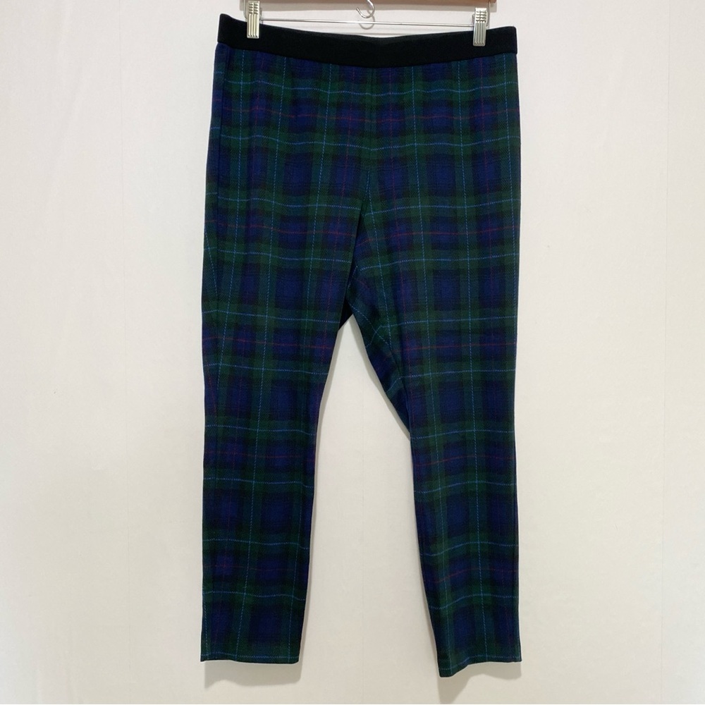 Talbots 16P Soho Ankle Pant‎ Plaid Green Navy Blue Stretch Pull On Tartan Casual